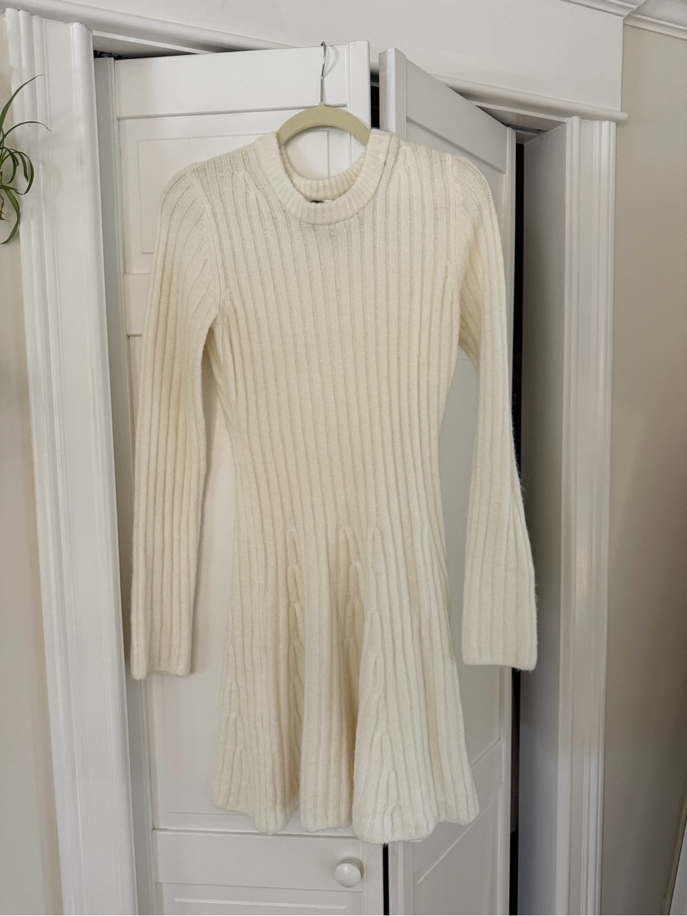 H&M Cream Ribbed Knit Sweater Dress